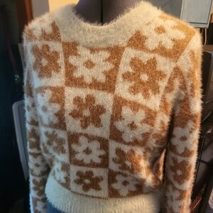 SO Cream and Brown Floral Sweater